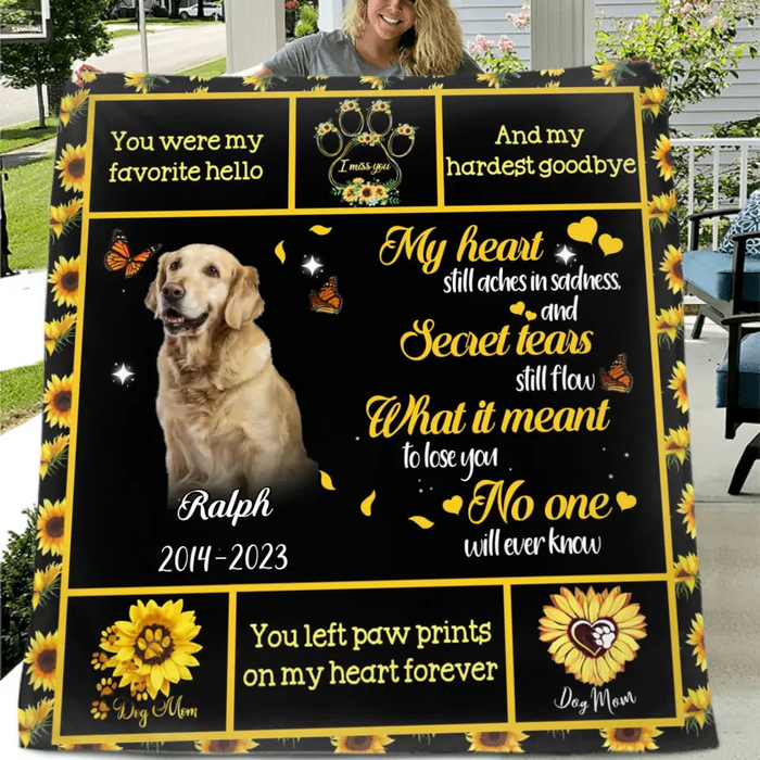 Personalized Pet Memorial Fleece Throw Blanket & Quilt - Memorial Gift Idea For Loss Of Pet - Upload Photo - You Left Paw Prints On My Heart Forever