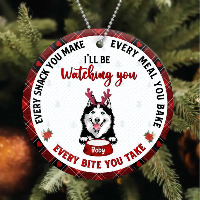 Personalized Funny Pet Circle Wooden Ornament - Christmas Gift Idea For Pet Lovers - Up to 4 Pets/Cats/Dogs - I'll Be Watching You