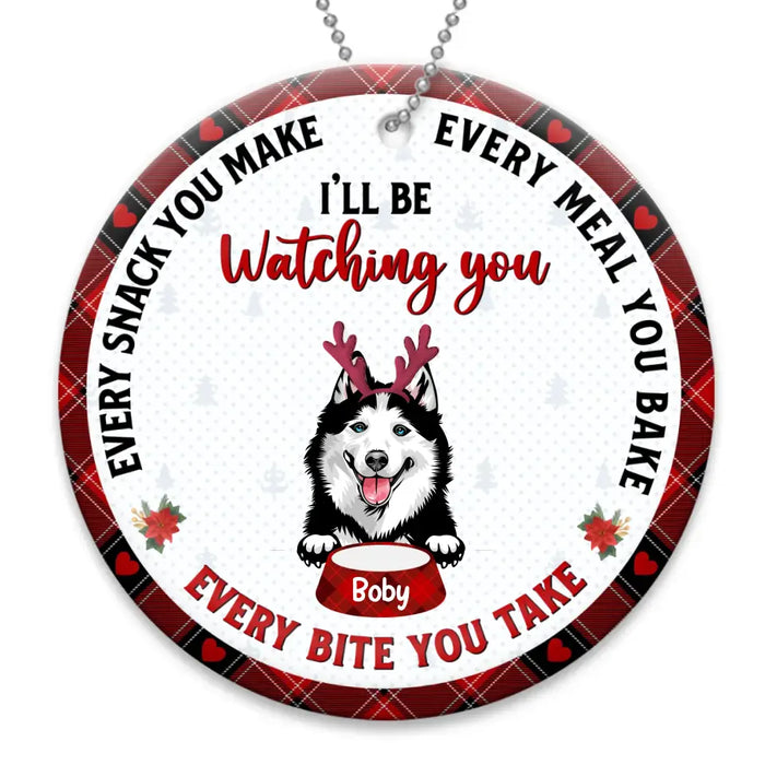 Personalized Funny Pet Circle Wooden Ornament - Christmas Gift Idea For Pet Lovers - Up to 4 Pets/Cats/Dogs - I'll Be Watching You