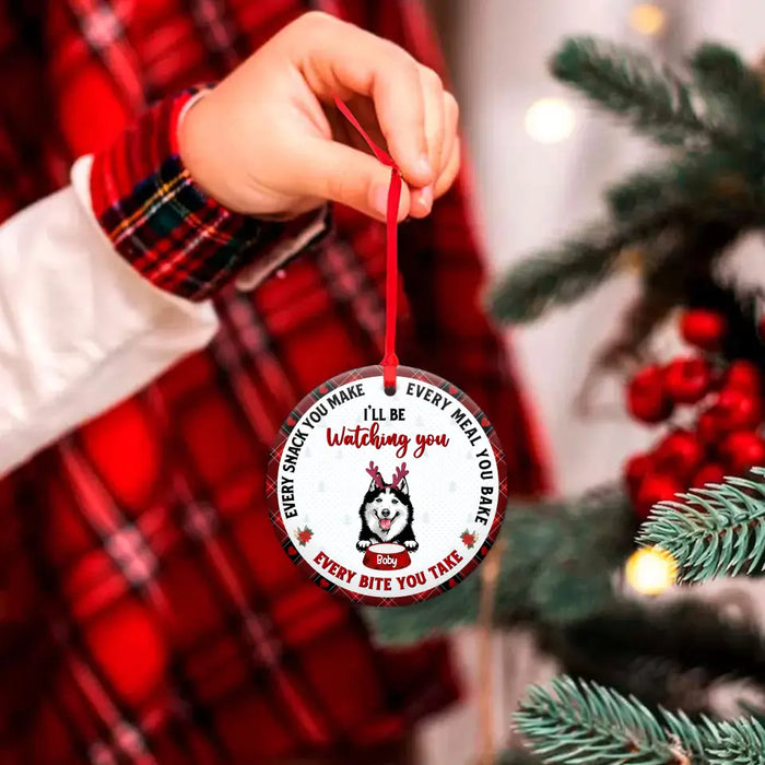 Personalized Funny Pet Circle Wooden Ornament - Christmas Gift Idea For Pet Lovers - Up to 4 Pets/Cats/Dogs - I'll Be Watching You