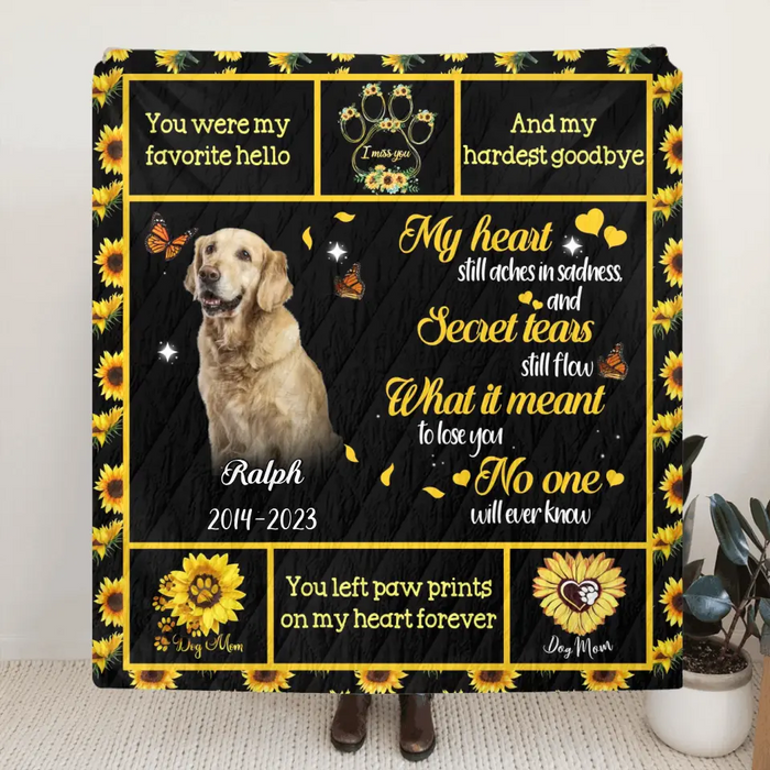 Personalized Pet Memorial Fleece Throw Blanket & Quilt - Memorial Gift Idea For Loss Of Pet - Upload Photo - You Left Paw Prints On My Heart Forever