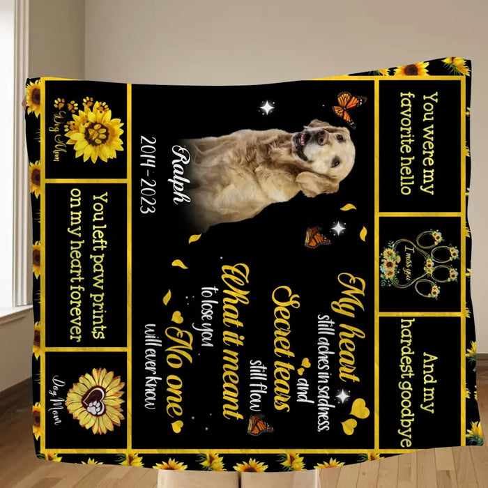 Personalized Pet Memorial Fleece Throw Blanket & Quilt - Memorial Gift Idea For Loss Of Pet - Upload Photo - You Left Paw Prints On My Heart Forever