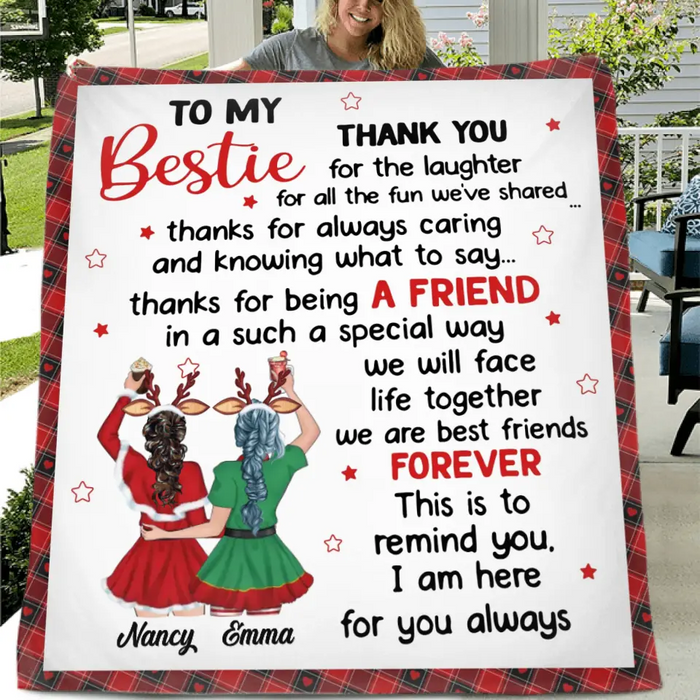Personalized To My Bestie Quilt/Fleece Blanket - Gift Idea For Friends - To My Bestie Thank You For The Laughter For All The Fun We've Shared