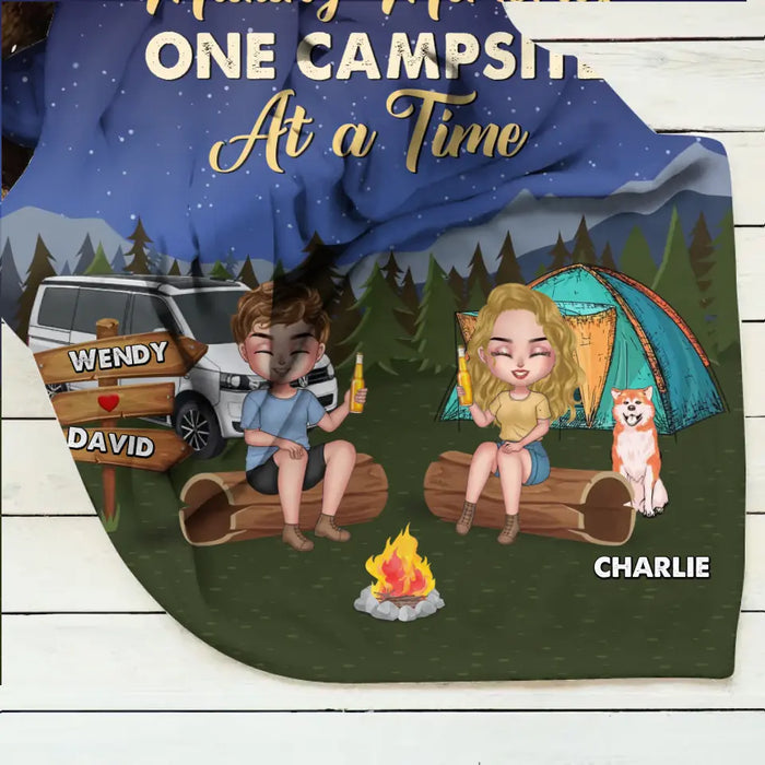 Personalized Camping Fleece Throw Blanket & Quilt - Gift Idea For Couple/Dog Lovers - Making Memories One Campsite At A Time