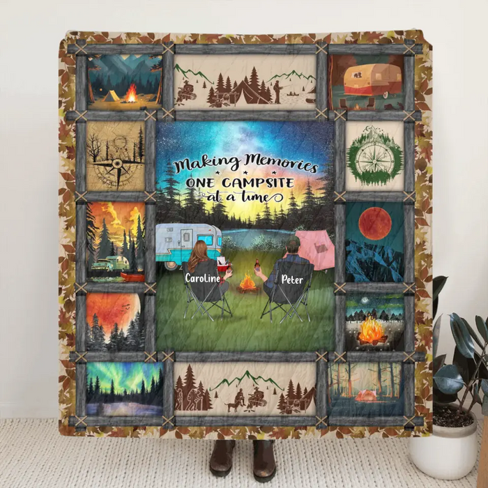 Personalized Camping Fleece Throw Blanket & Quilt - Gift Idea For Couple/Camping Lovers/Pet Lover - Making Memories One Campsite At A Time
