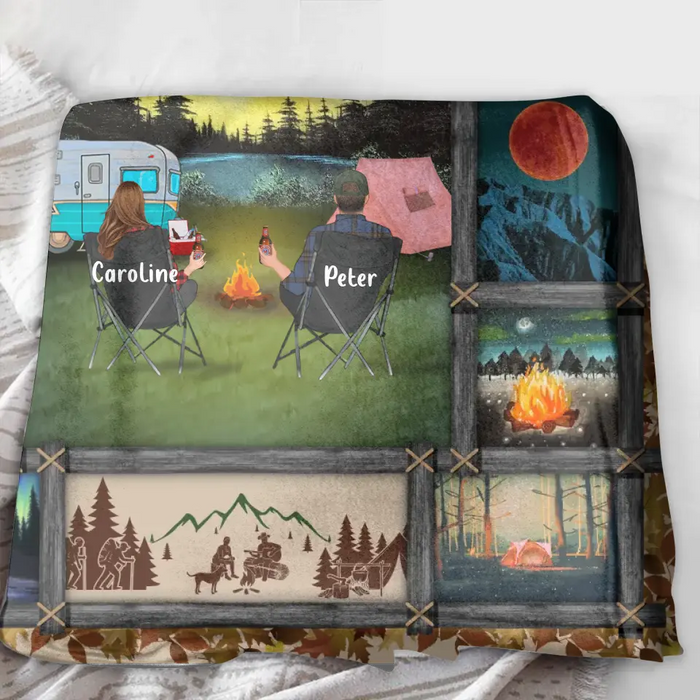 Personalized Camping Fleece Throw Blanket & Quilt - Gift Idea For Couple/Camping Lovers/Pet Lover - Making Memories One Campsite At A Time