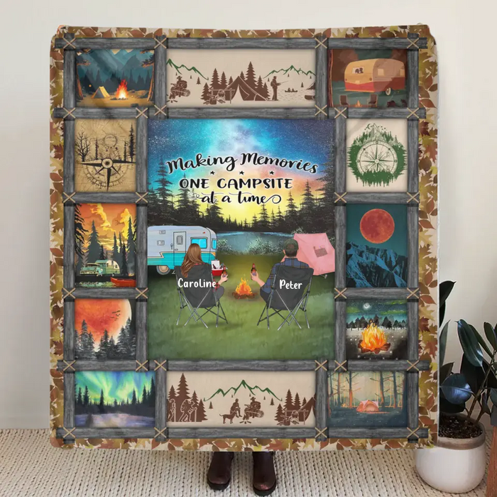 Personalized Camping Fleece Throw Blanket & Quilt - Gift Idea For Couple/Camping Lovers/Pet Lover - Making Memories One Campsite At A Time