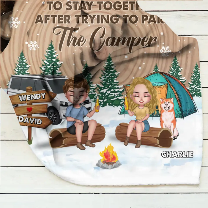 Personalized Camping Fleece Throw Blanket & Quilt - Gift Idea For Couple/Dog Lover - Love is to stay together after trying to park the camper