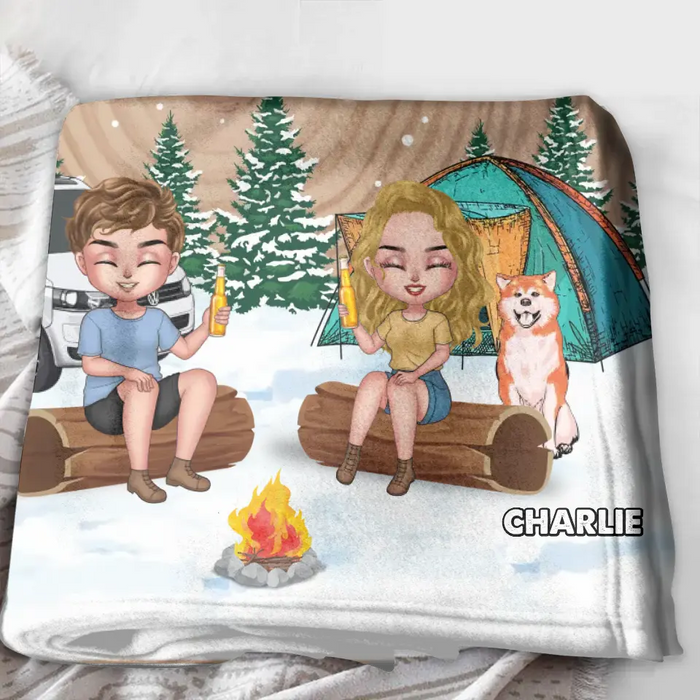 Personalized Camping Fleece Throw Blanket & Quilt - Gift Idea For Couple/Dog Lover - Love is to stay together after trying to park the camper