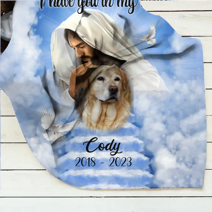 Personalized Memorial Pet Fleece Throw Blanket & Quilt - Upload Photo - Memorial Gift Idea For Pet Owners - God Has You In His Arms I Have You In My Heart