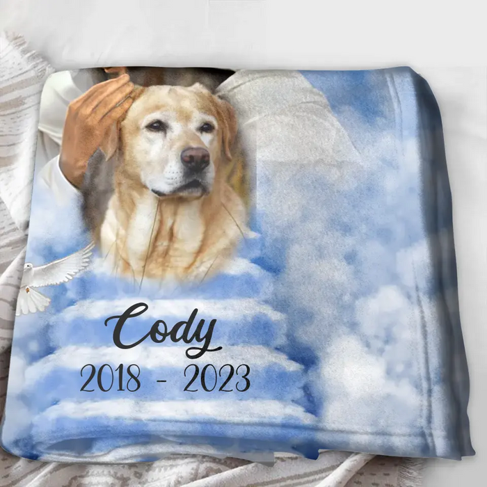 Personalized Memorial Pet Fleece Throw Blanket & Quilt - Upload Photo - Memorial Gift Idea For Pet Owners - God Has You In His Arms I Have You In My Heart