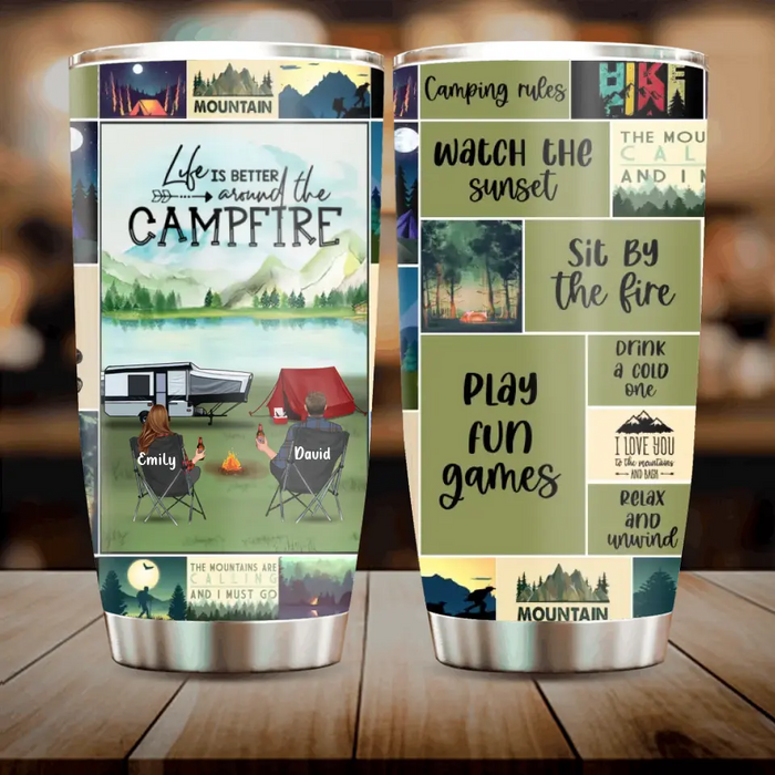 Personalized Camping Tumbler - Couple/Parents With Up to 3 Kids And 3 Pets - Gift Idea For Couple/Family/Camping Lover - Life Is Better Around The Campfire