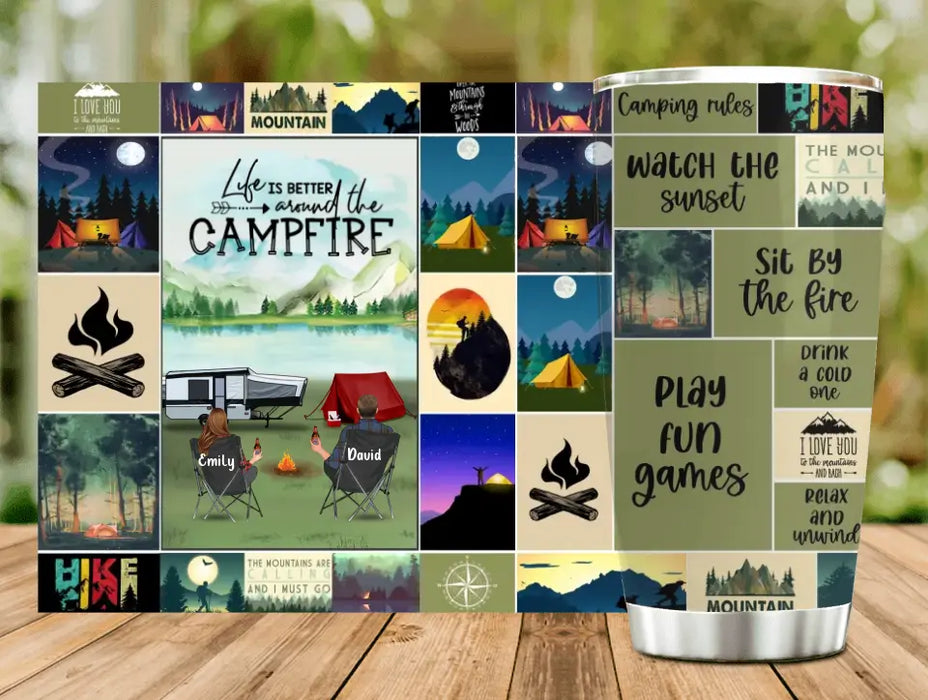 Personalized Camping Tumbler - Couple/Parents With Up to 3 Kids And 3 Pets - Gift Idea For Couple/Family/Camping Lover - Life Is Better Around The Campfire