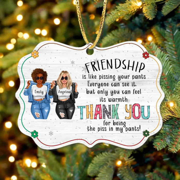 Personalized Besties Rectangle Wooden Ornament - Best Gift Idea For Friends - Friendship Is Like Pissing Your Pants