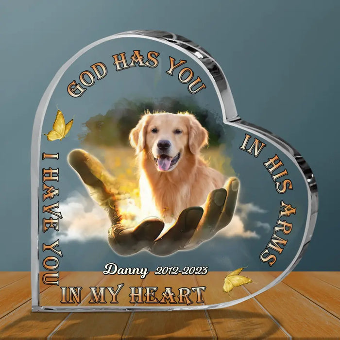 Personalized Memorial Pet Crystal Heart - Upload Photo - Memorial Gift Idea For Pet Lovers - God Has you In His Arms I Have You In My Heart