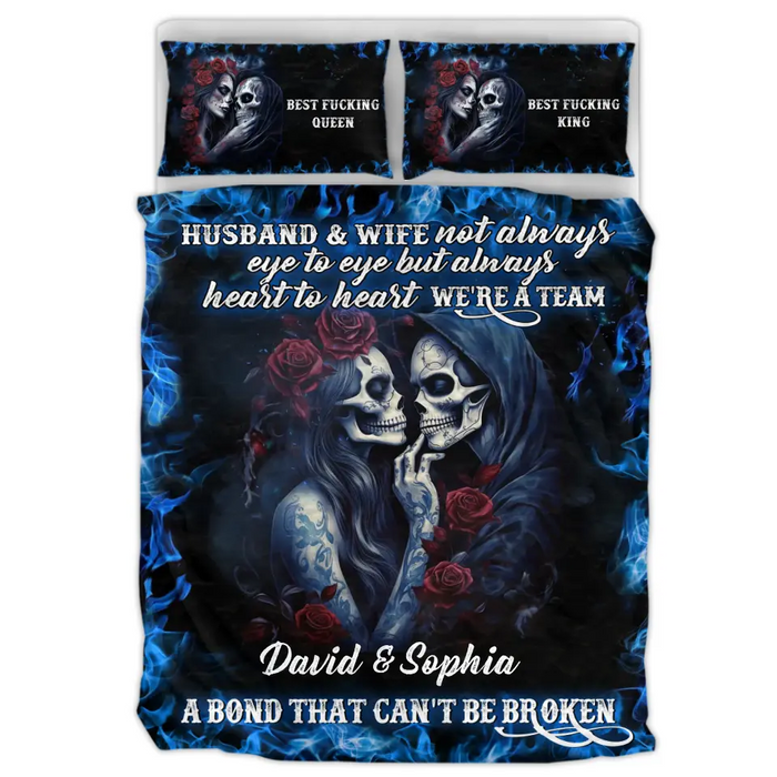 Personalized Skull Couple Quilt Bed Sets - Memorial Gift Idea For Him/Her - Husband & Wife Not Always Eye To Eye
