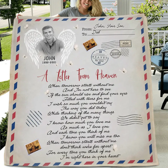 Personalized Memorial Quilt/Fleece Throw Blanket - Upload Photo - Memorial Gift Idea - A Letter From Heaven