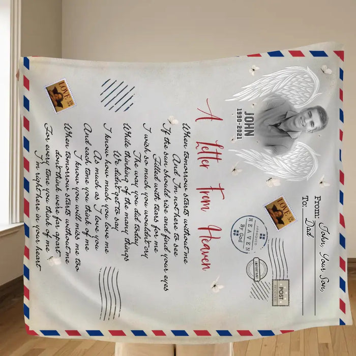 Personalized Memorial Quilt/Fleece Throw Blanket - Upload Photo - Memorial Gift Idea - A Letter From Heaven