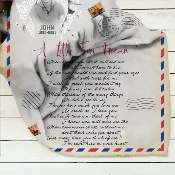 Personalized Memorial Quilt/Fleece Throw Blanket - Upload Photo - Memorial Gift Idea - A Letter From Heaven