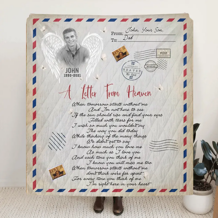 Personalized Memorial Quilt/Fleece Throw Blanket - Upload Photo - Memorial Gift Idea - A Letter From Heaven