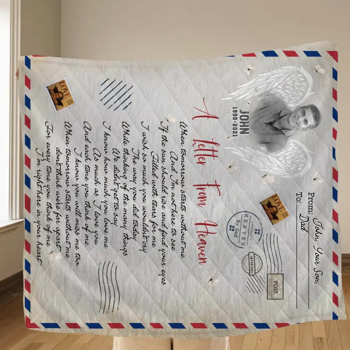 Personalized Memorial Quilt/Fleece Throw Blanket - Upload Photo - Memorial Gift Idea - A Letter From Heaven