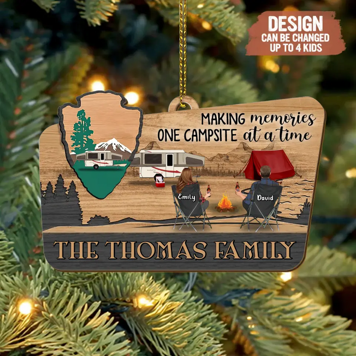 Personalized Camping Wooden Ornament - Gift Idea For Camping Lovers/Couple/Family - Making Memories One Campsite At A Time
