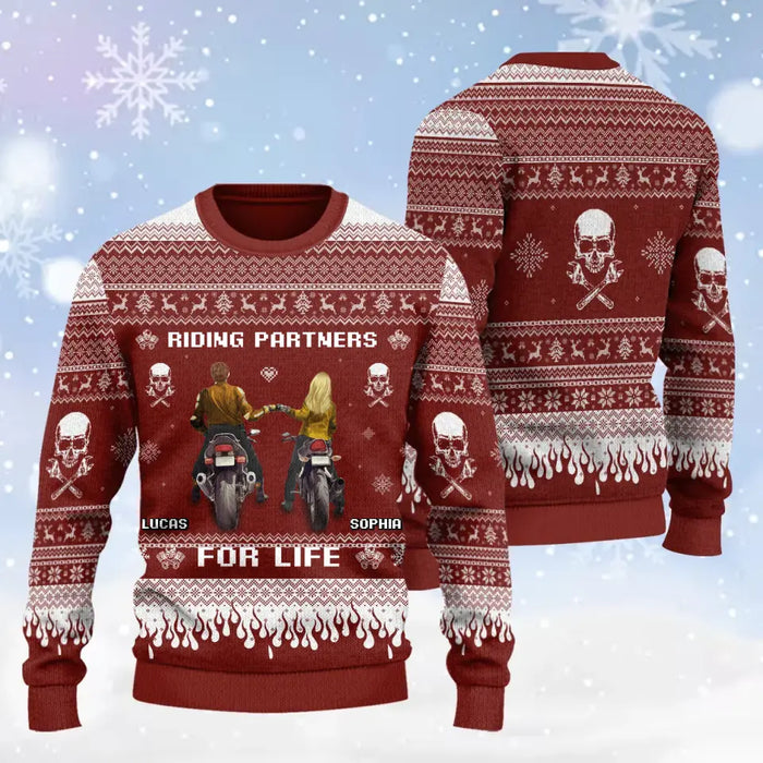 Personalized Motorcycle Couple AOP Sweater - Gift Idea For Couple/Motorbike Lovers - Riding Partners For Life