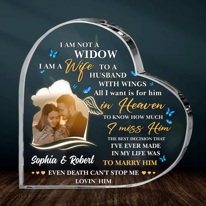 Personalized Couple Crystal Heart - Upload Photo - Memorial Gift Idea For Couple - I Am A Wife To A Husband With Wings
