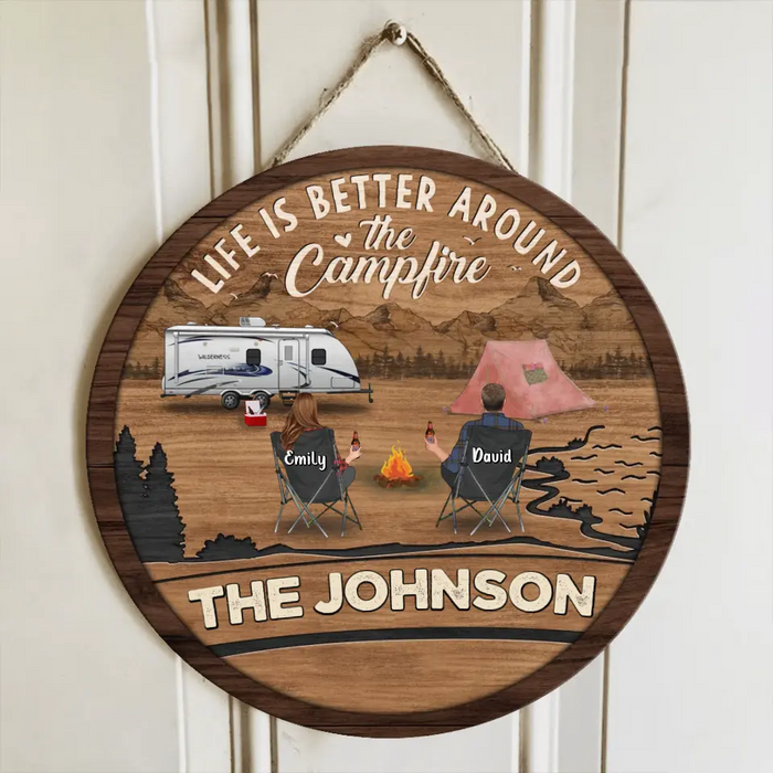 Personalized Camping Wooden Sign - Gift Idea For Couple/Family/Camping Lover - Couple With Up to 3 Kids And 3 Pets - Life Is Better Around The Campfire