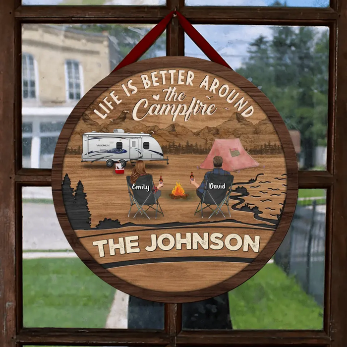 Personalized Camping Wooden Sign - Gift Idea For Couple/Family/Camping Lover - Couple With Up to 3 Kids And 3 Pets - Life Is Better Around The Campfire