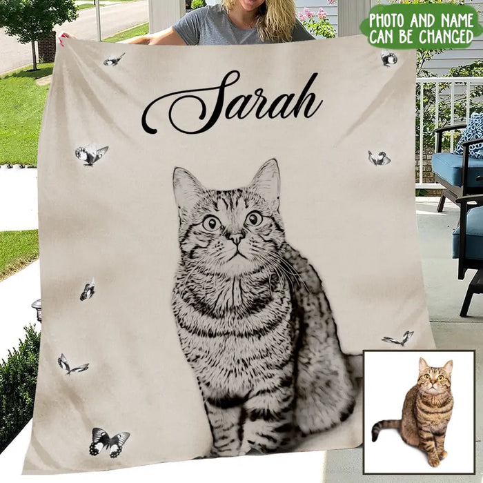 Personalized Pet Pen Art Portrait Fleece Throw Blanket - Upload Photo - Gift Idea For Dog/Cat Lover