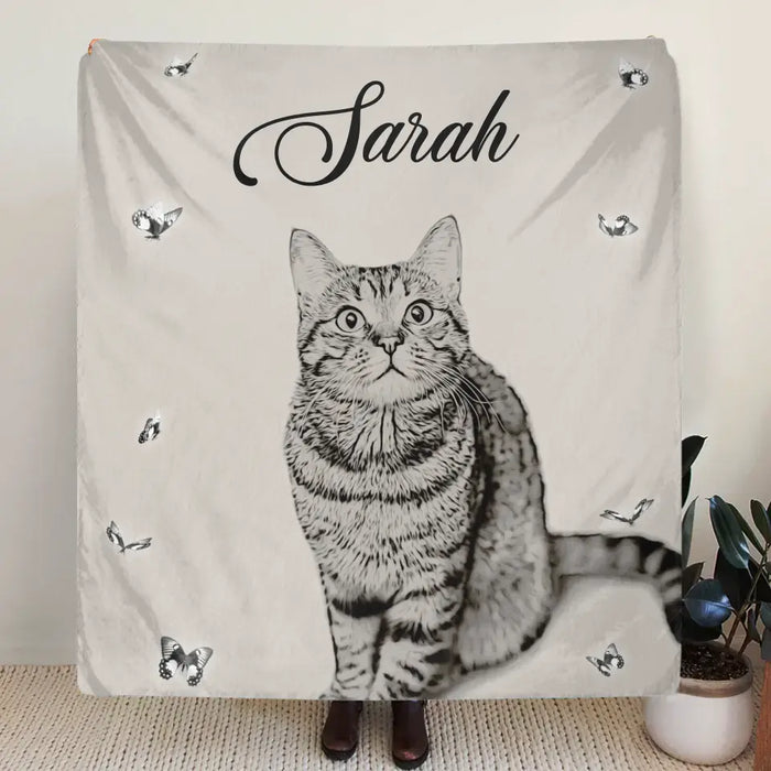 Personalized Pet Pen Art Portrait Fleece Throw Blanket - Upload Photo - Gift Idea For Dog/Cat Lover