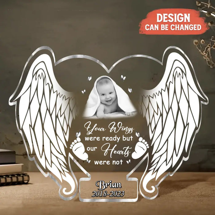 Personalized Baby Angel Wings Acrylic Plaque - Upload Photo - Memorial Gift Idea For Christmas/Family Member - Your Wings Were Ready But Our Hearts Were Not