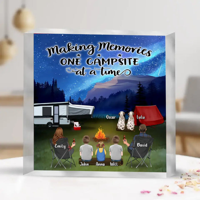 Personalized Camping Acrylic Plaque - Couple/Parents With Up to 3 Kids And 3 Pets - Gift Idea For Camping Lover - Making Memories One Campsite At A Time