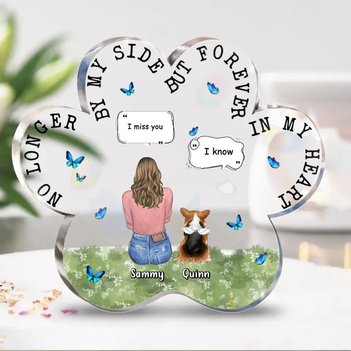 Personalized Memorial Paw Acrylic Plaque - Up to 4 Pets - Gift Idea For Dog/Cat/Rabbit Lover - Christmas Gift - No Longer By My Side But Forever In My Heart