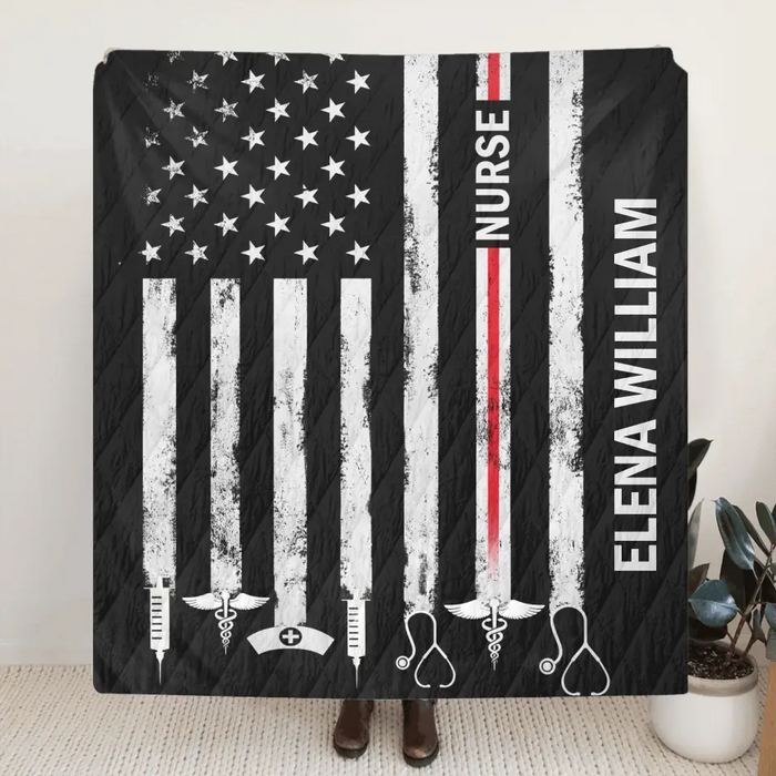 Personalized US Healthcare Worker Fleece Throw Blanket & Quilt - Gift Idea For Nurse/Colleague