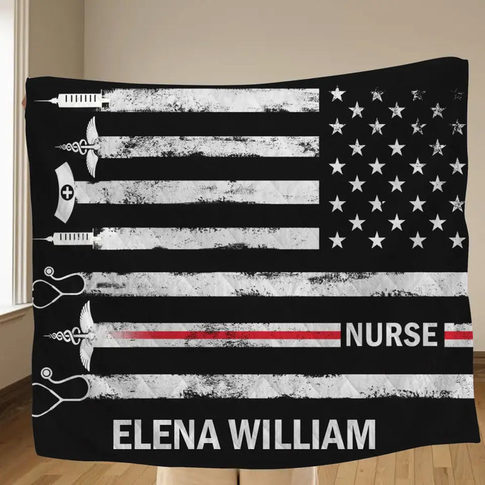 Personalized US Healthcare Worker Fleece Throw Blanket & Quilt - Gift Idea For Nurse/Colleague