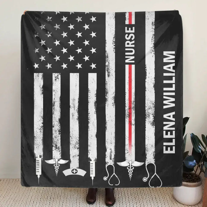 Personalized US Healthcare Worker Fleece Throw Blanket & Quilt - Gift Idea For Nurse/Colleague