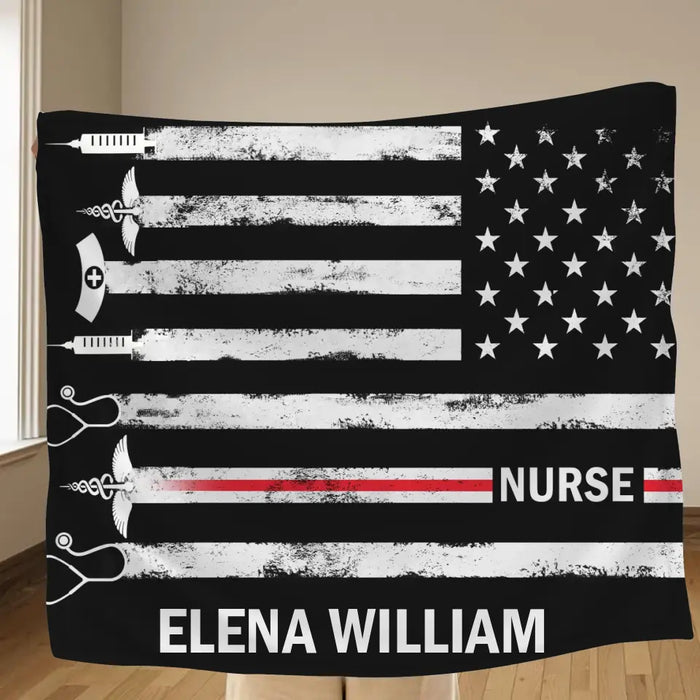 Personalized US Healthcare Worker Fleece Throw Blanket & Quilt - Gift Idea For Nurse/Colleague