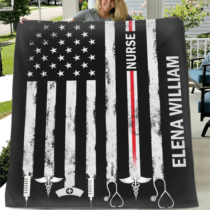 Personalized US Healthcare Worker Fleece Throw Blanket & Quilt - Gift Idea For Nurse/Colleague