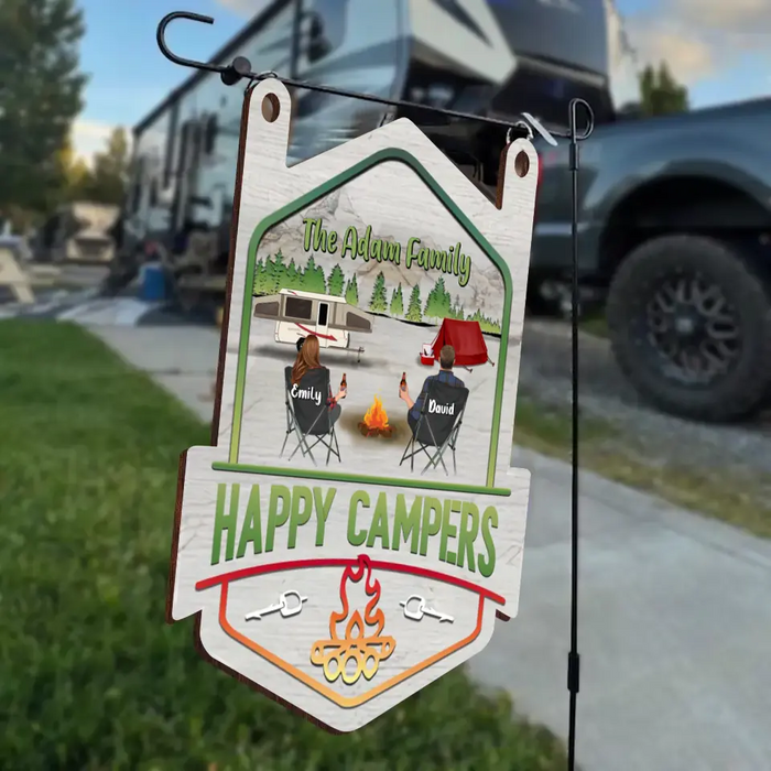 Personalized Camping Wooden Sign - Gift Idea for Camping Lovers/Couple/Family - Couple/Parents With Up to 3 Children and 3 Pets - Happy Campers