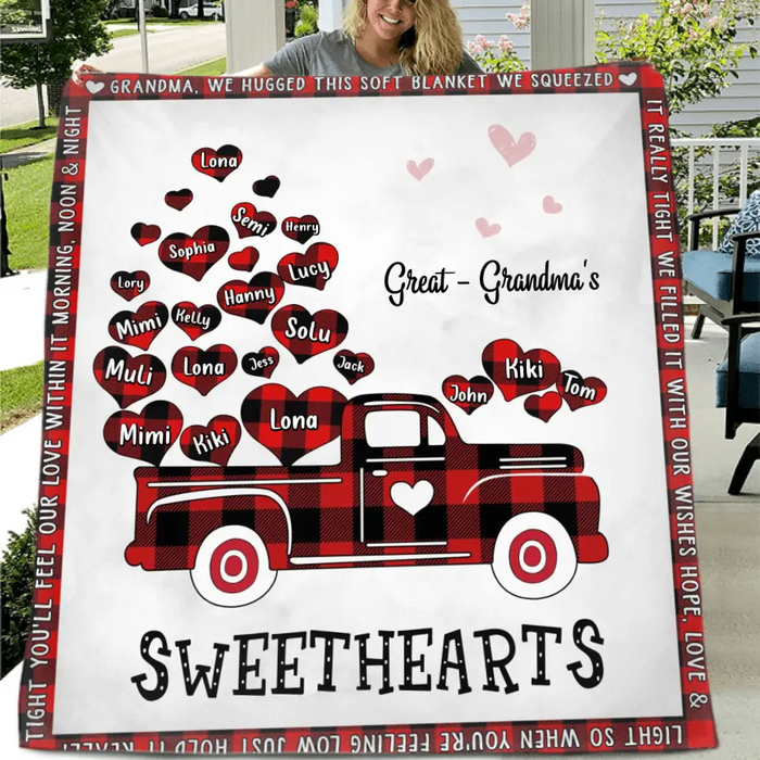 Personalized Grandma Quilt/Fleece Throw Blanket - Gift Idea For Grandma - Up to 20 Children - Great - Grandma's Sweethearts
