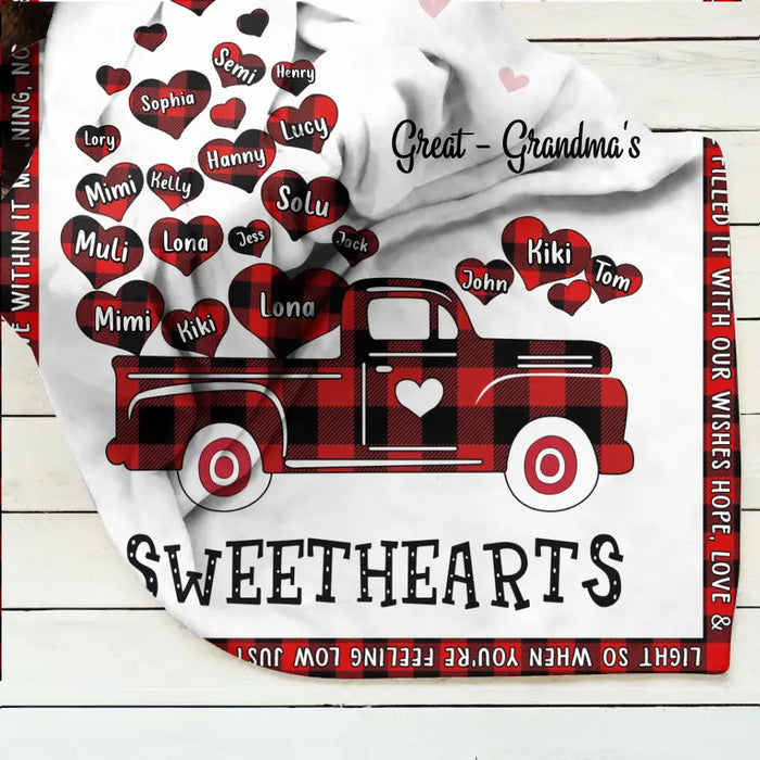 Personalized Grandma Quilt/Fleece Throw Blanket - Gift Idea For Grandma - Up to 20 Children - Great - Grandma's Sweethearts