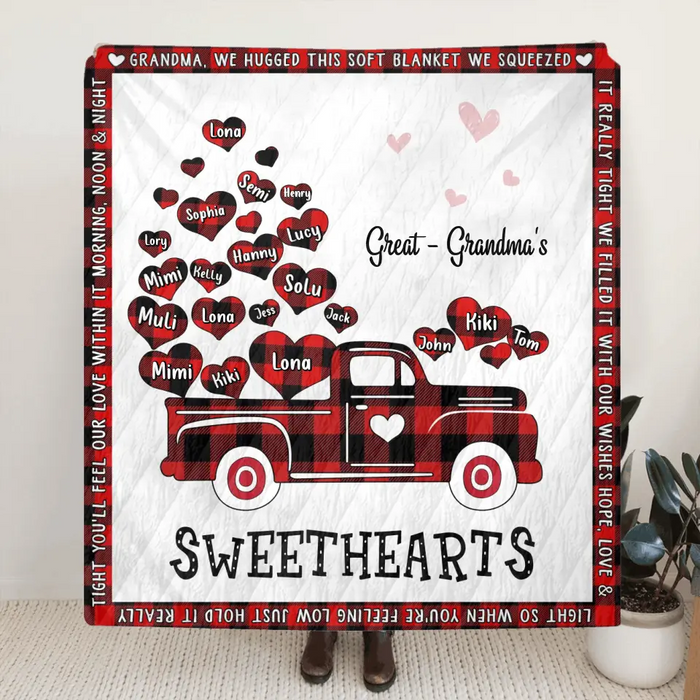 Personalized Grandma Quilt/Fleece Throw Blanket - Gift Idea For Grandma - Up to 20 Children - Great - Grandma's Sweethearts
