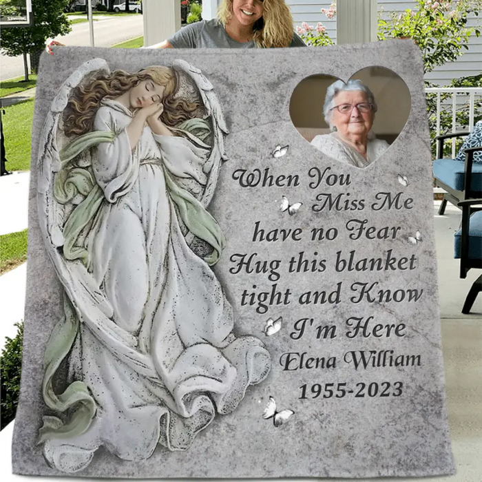 Personalized Memorial Photo Quilt/Fleece Throw Blanket - Memorial Gift Idea for Family -  When You Miss Me Have No Fear Hug This Blanket