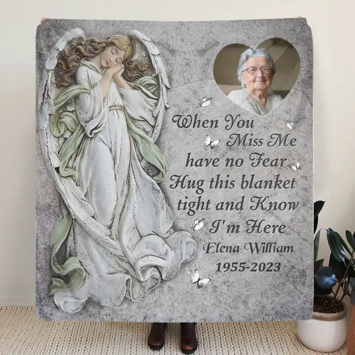 Personalized Memorial Photo Quilt/Fleece Throw Blanket - Memorial Gift Idea for Family -  When You Miss Me Have No Fear Hug This Blanket
