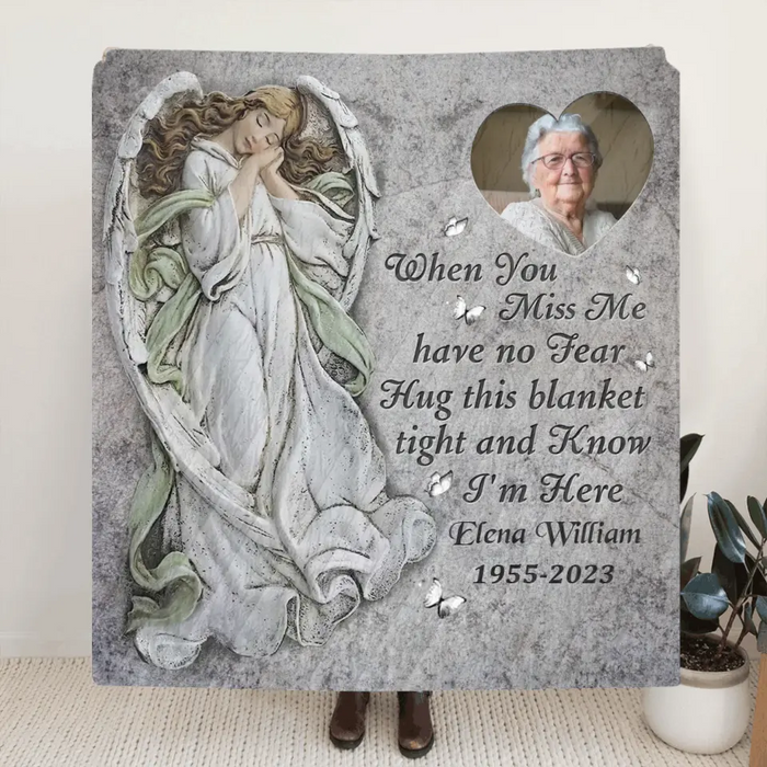 Personalized Memorial Photo Quilt/Fleece Throw Blanket - Memorial Gift Idea for Family -  When You Miss Me Have No Fear Hug This Blanket