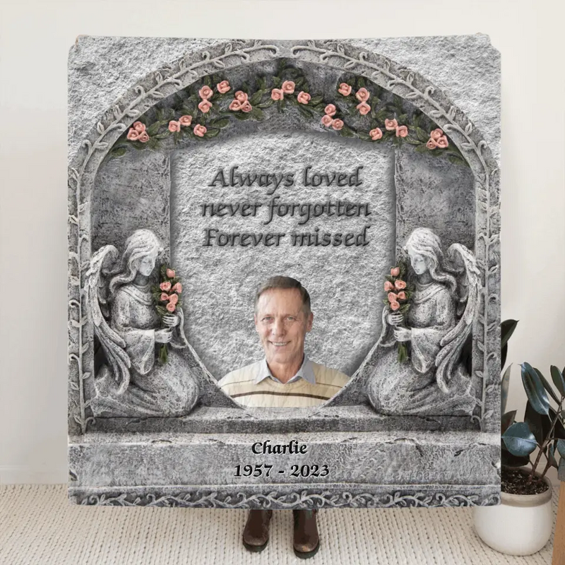 Personalized Memorial Photo Fleece Throw Blanket & Quilt - Memorial Gift Idea for Family - Always Loved Never Forgotten Forever Missed