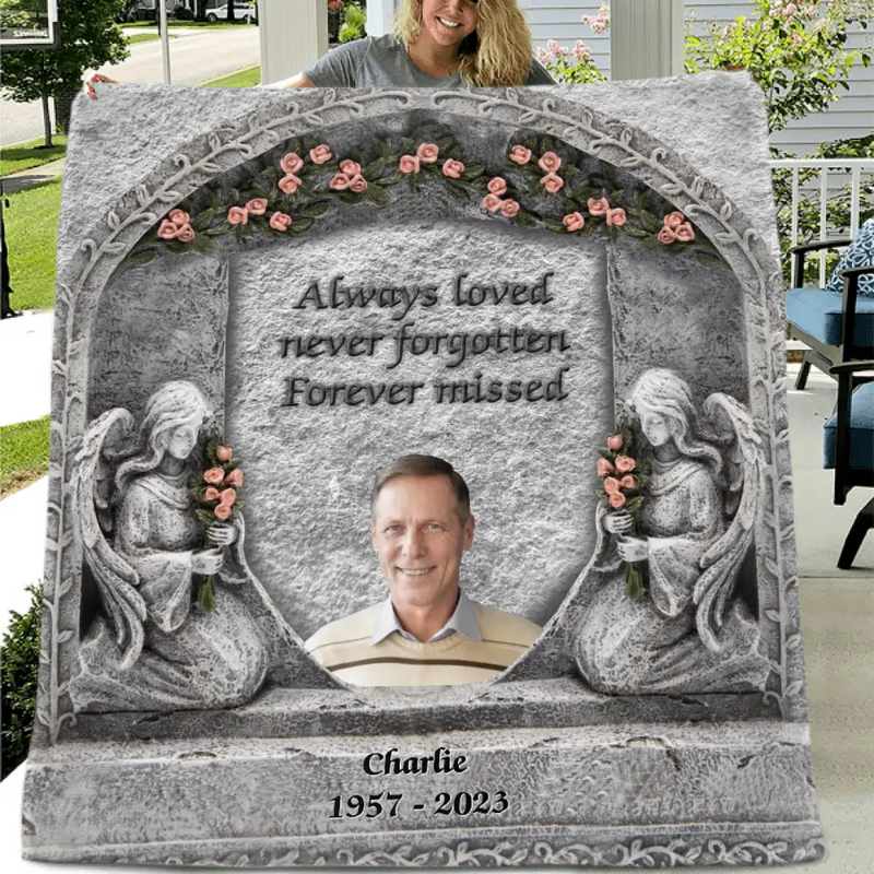 Personalized Memorial Photo Fleece Throw Blanket & Quilt - Memorial Gift Idea for Family - Always Loved Never Forgotten Forever Missed