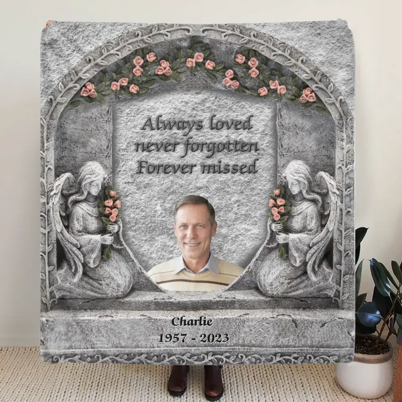 Personalized Memorial Photo Fleece Throw Blanket & Quilt - Memorial Gift Idea for Family - Always Loved Never Forgotten Forever Missed